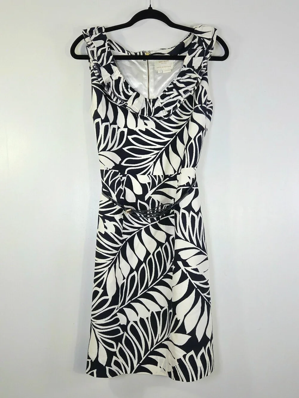 KATE SPADE NEW YORK STELLA 100% SILK RUFFLE SHEATH DRESS.